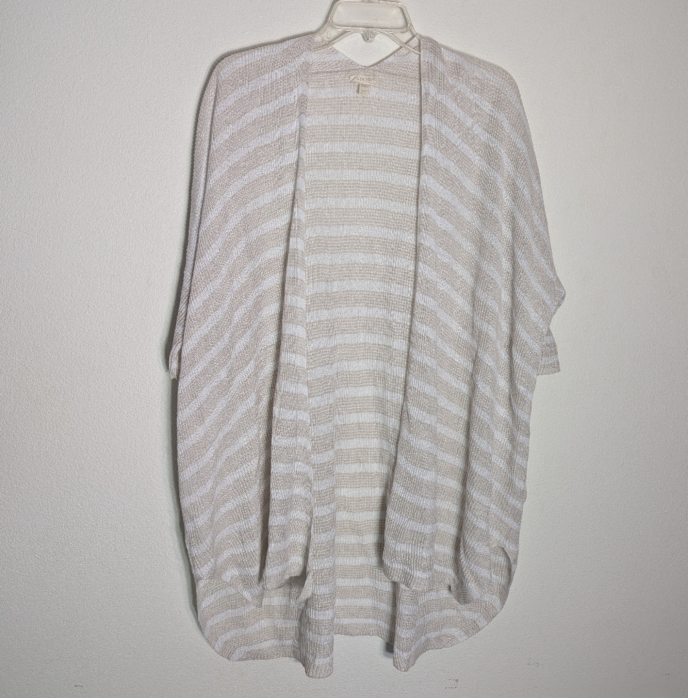 Eileen Fisher Women Cardigan Sweater 100% Organic Linen Striped Coastal Beach XL